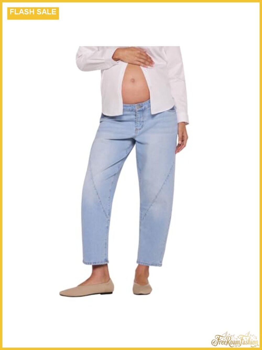 Maternity Barrel Leg Jeans Midrise Elastic Waist